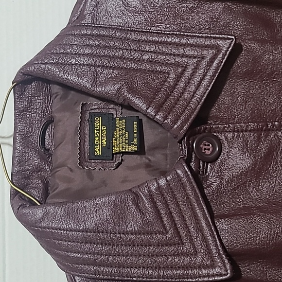 Salon Studio Haband Burgandy Genuine Leather Coat Women's Size Large - Picture 6 of 11